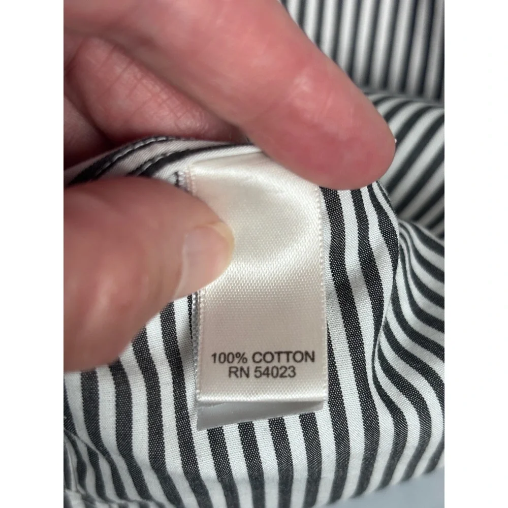 Banana Republic Mens Non-Iron Slim Fit Bengal Stripe Shirt Black White L 932909